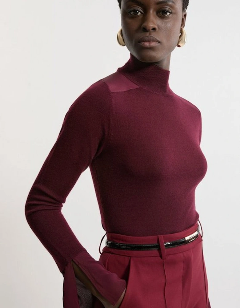 Merino Wool Blend Knit Jumper With Silk Cuffs