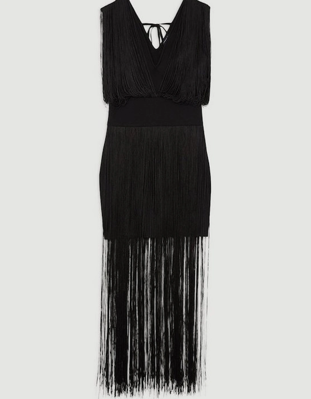 Figure Form Bandage Knit Fringe Detail Dress