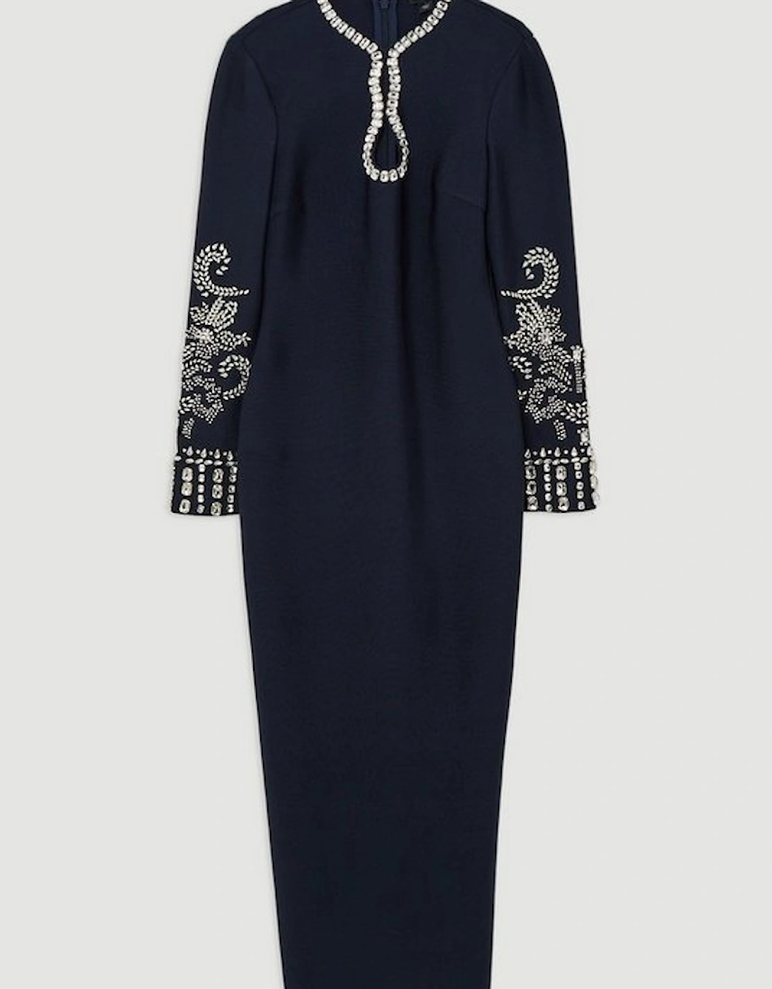 Petite Figure Form Bandage Knit Embellished Wide Sleeve Maxi Dress