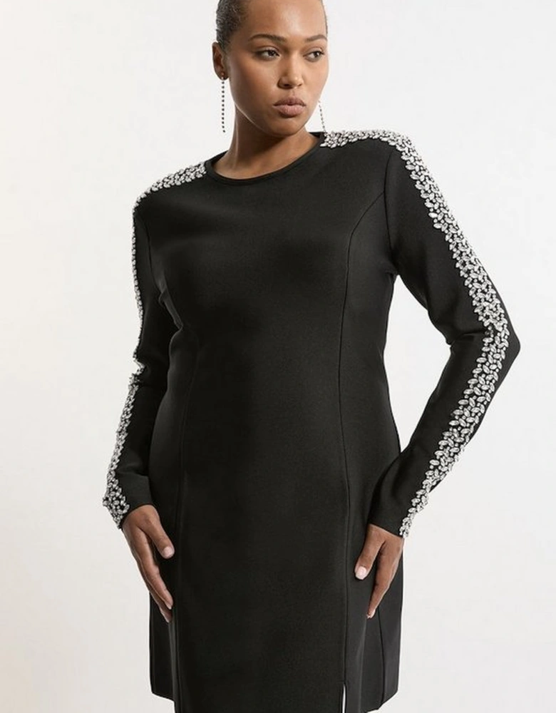 Plus Size Figure Form Bandage Knit Embellished Mini Dress