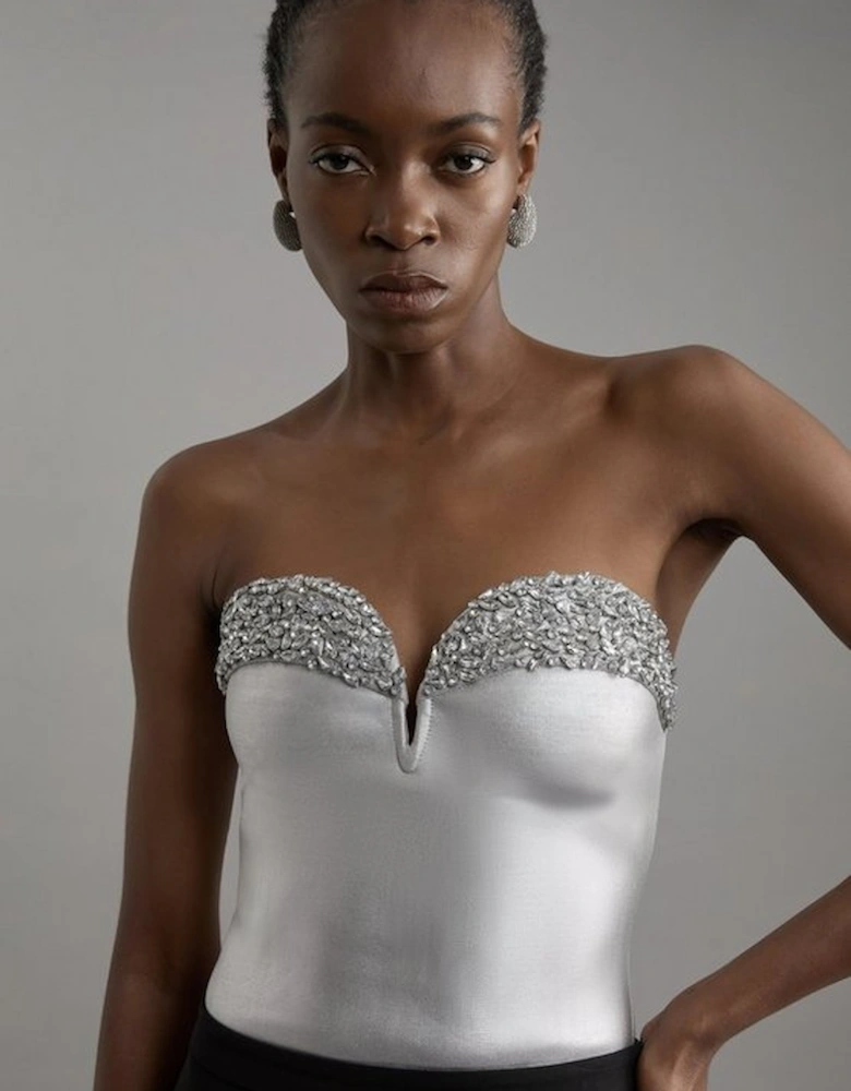 Figure Form Foiled Bandage Crystal Embellished Corset Top