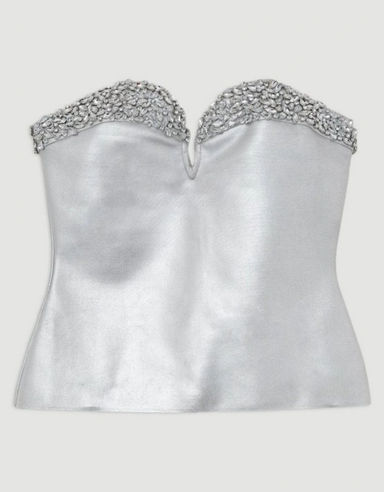 Figure Form Foiled Bandage Crystal Embellished Corset Top