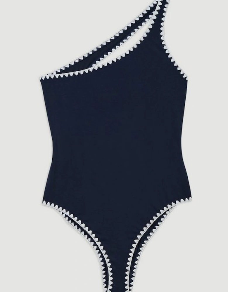 Stitch Detail One Shoulder Cut Out Swimsuit