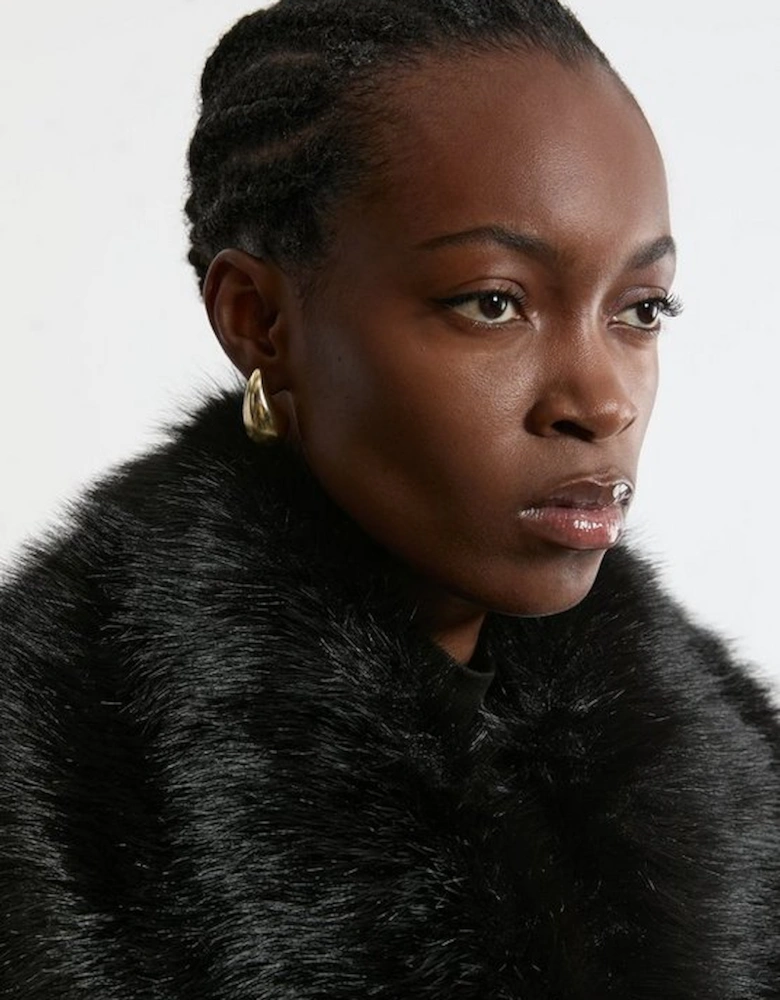 Wool Blend Detachable Faux Fur Belted Midi Coat
