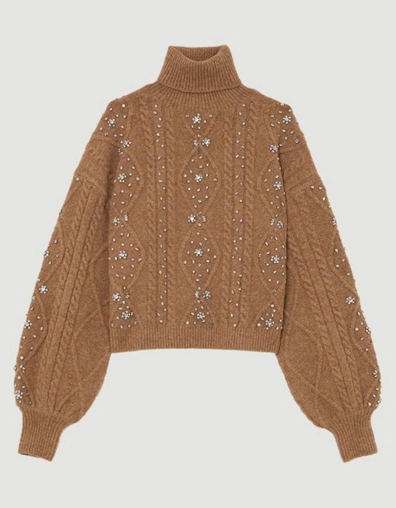 Wool Blend Embellished Cable Knit Jumper