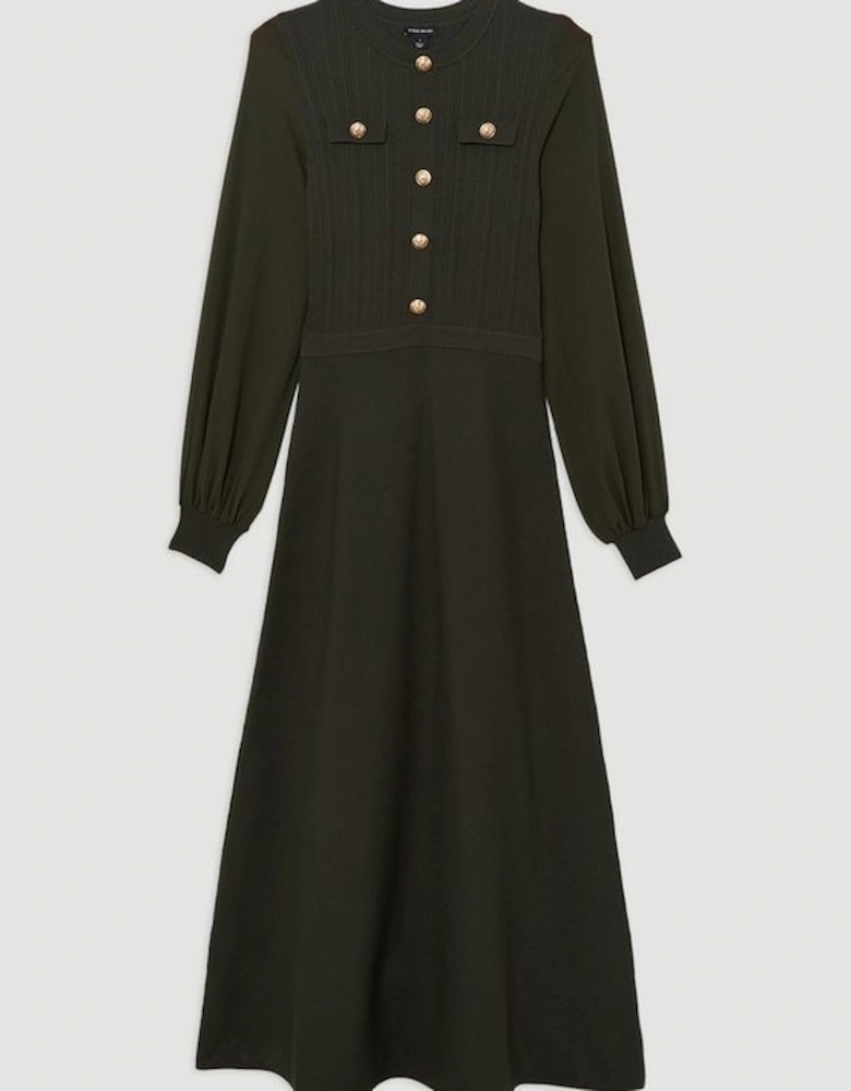 Tall Viscose Blend Maxi Knit Dress With Chiffon Sleeve Military Trim