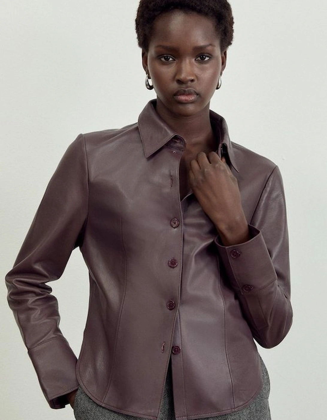 Leather Button Through Tailored Shirt, 5 of 4