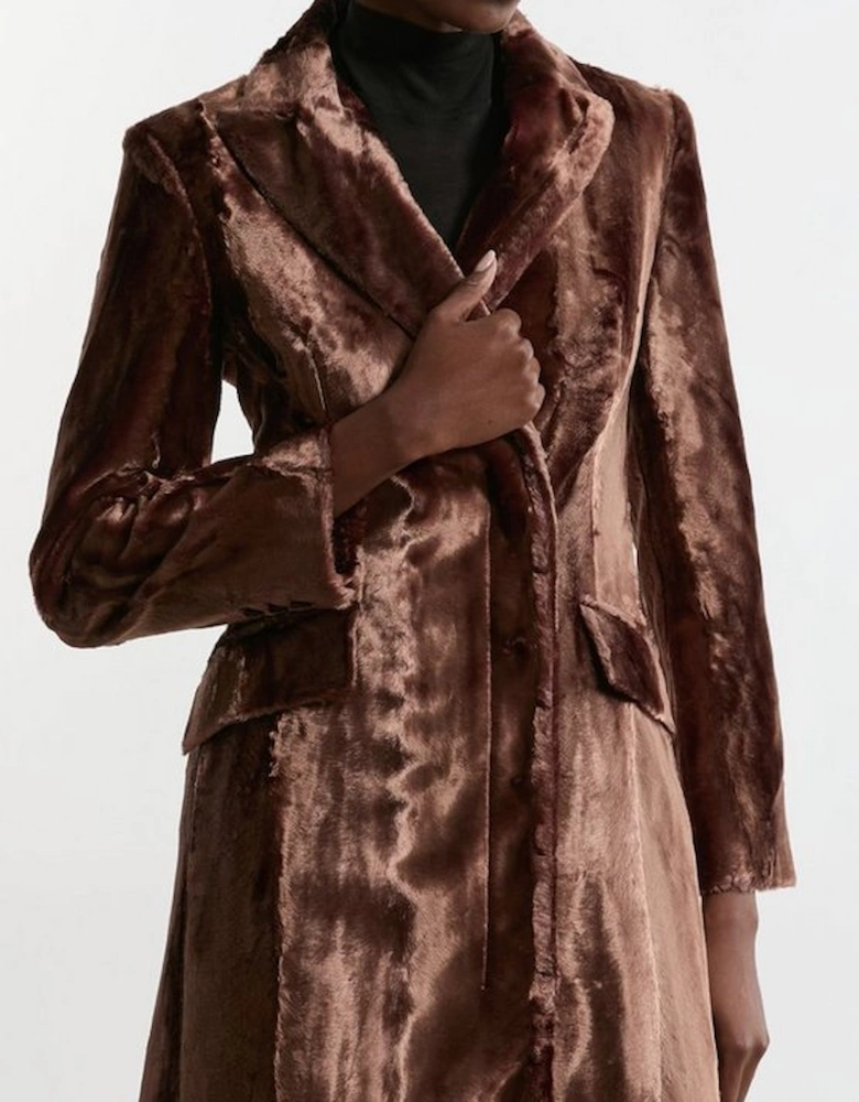 Faux Fur Tailored Single Breasted Midi Coat