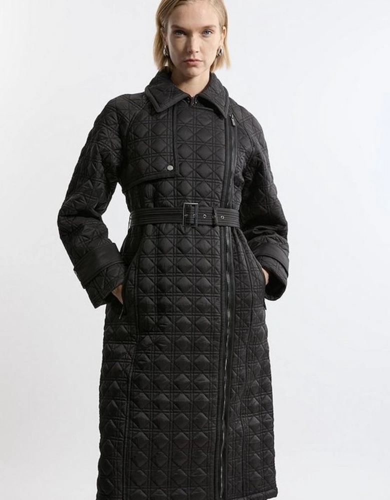 Quilted Belted Longline Trench Coat