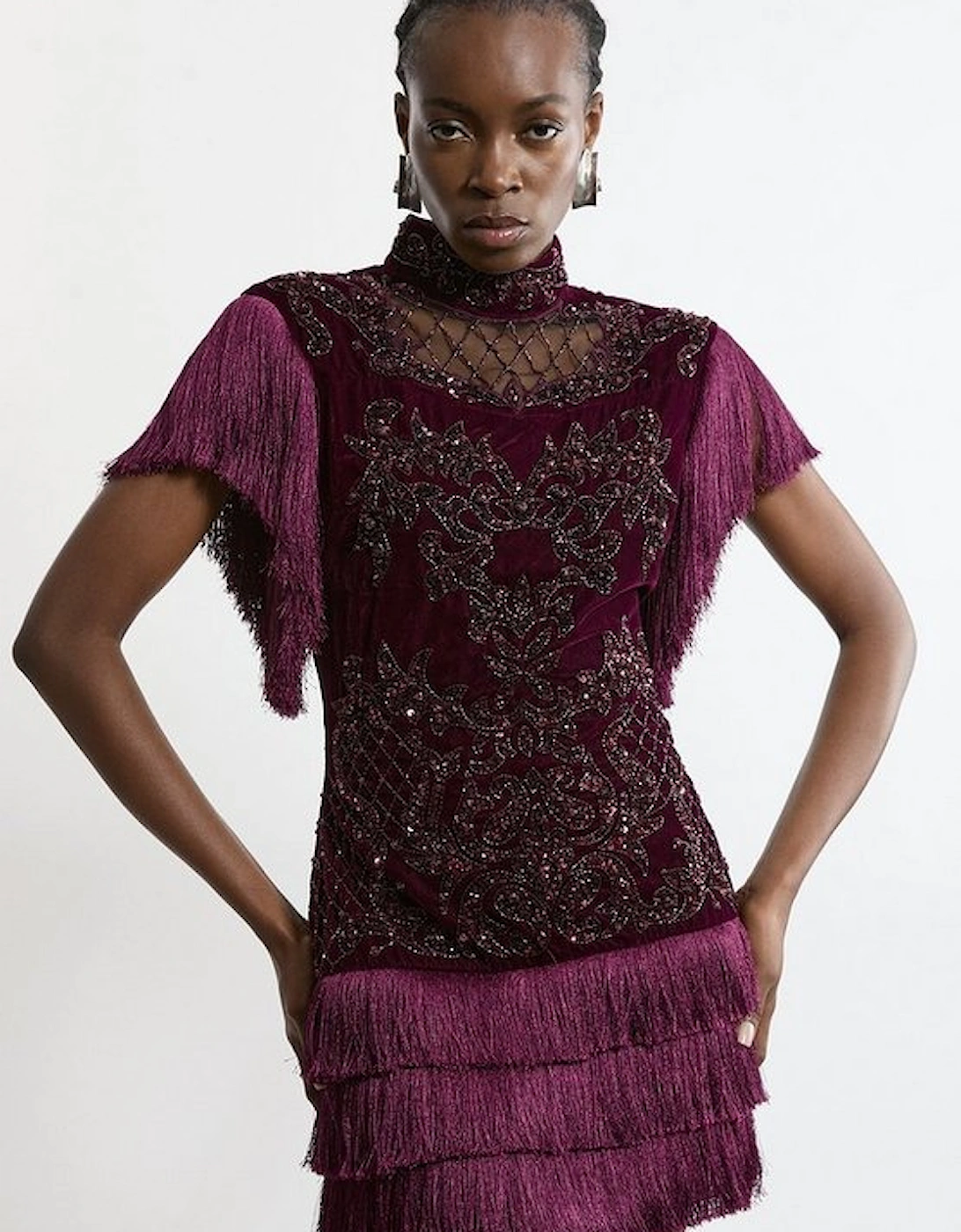 Velvet Baroque Fringe Woven Mini Dress, 5 of 4