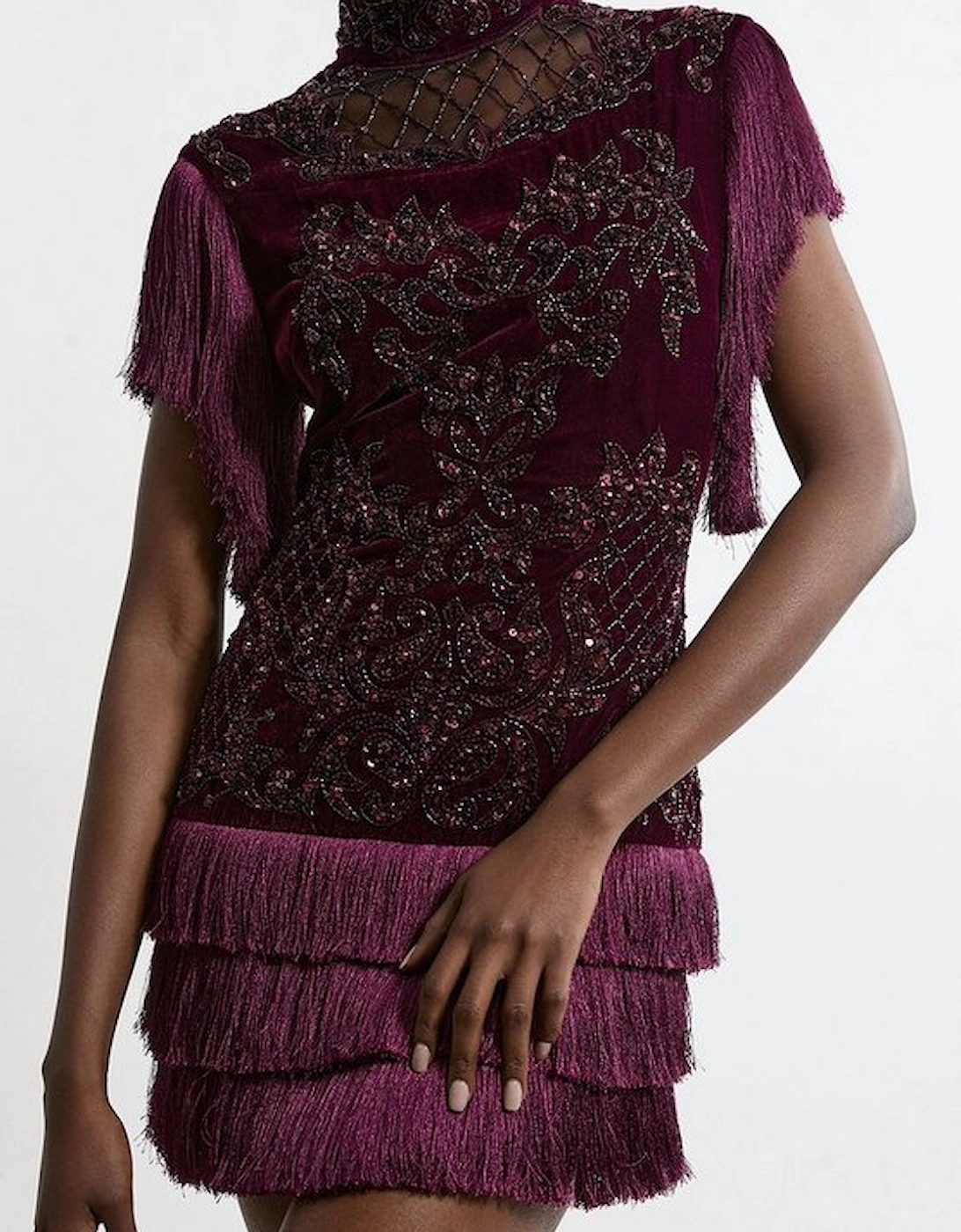 Velvet Baroque Fringe Woven Mini Dress