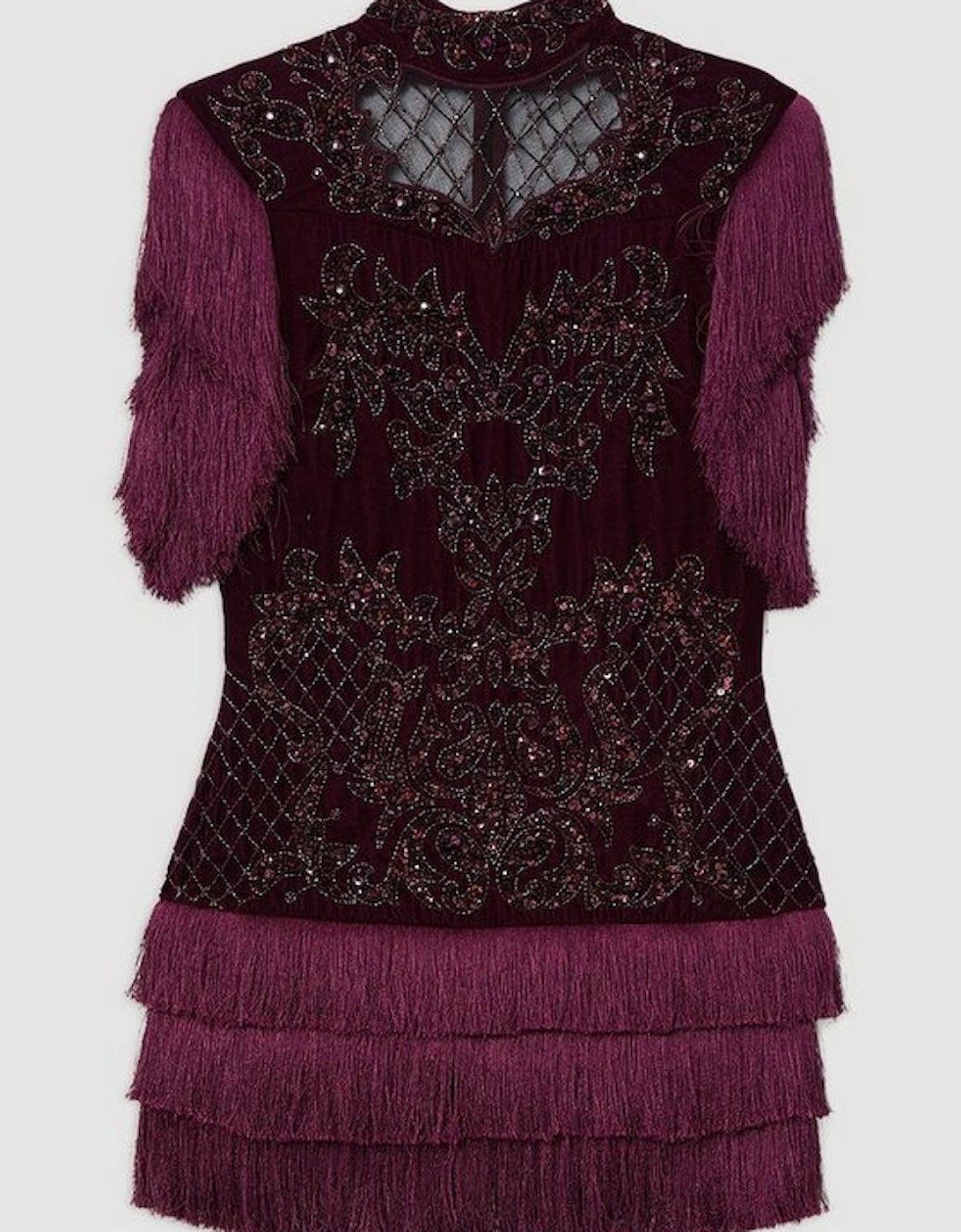 Velvet Baroque Fringe Woven Mini Dress