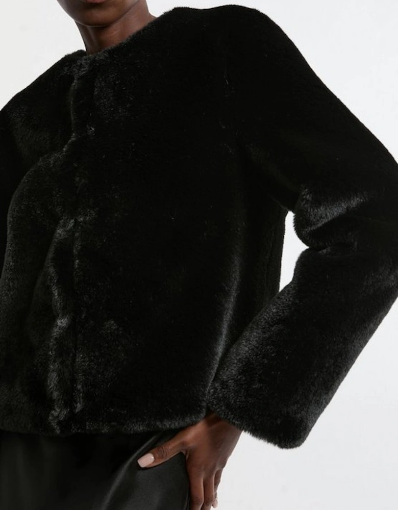Collarless Faux Fur Jacket