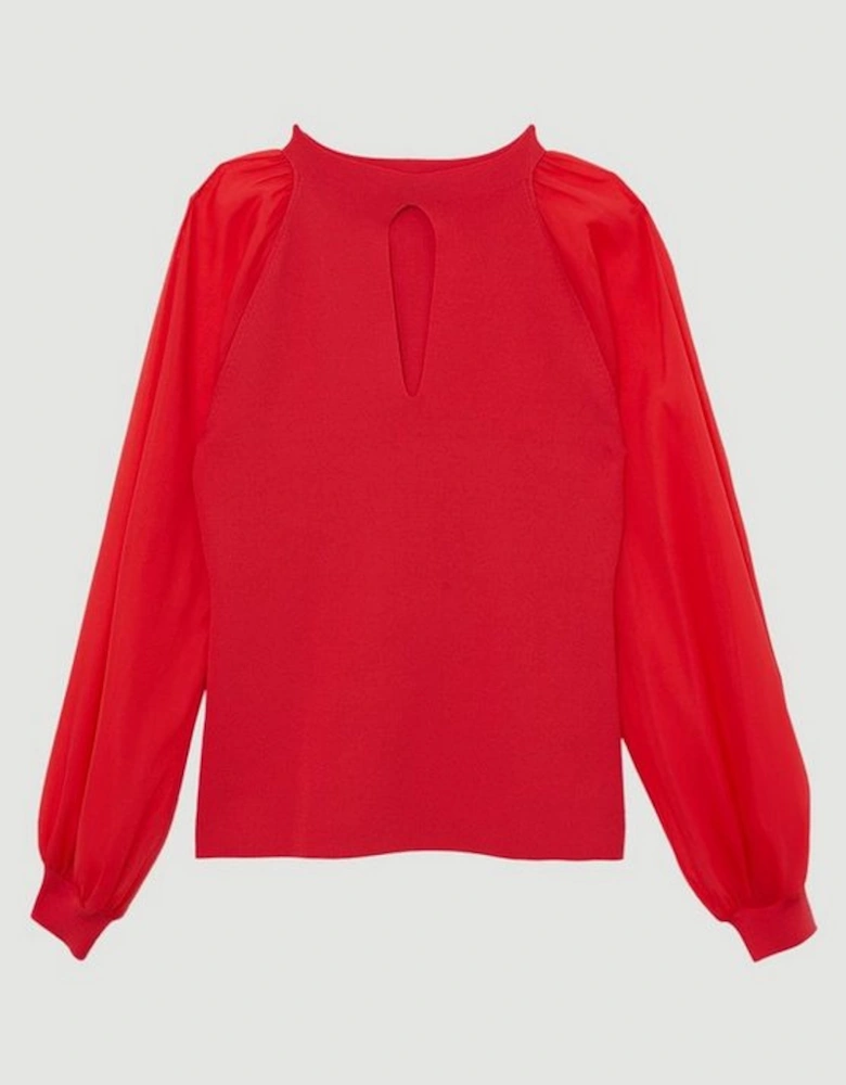 Viscose Blend Compact Knit Chiffon Sleeve Top