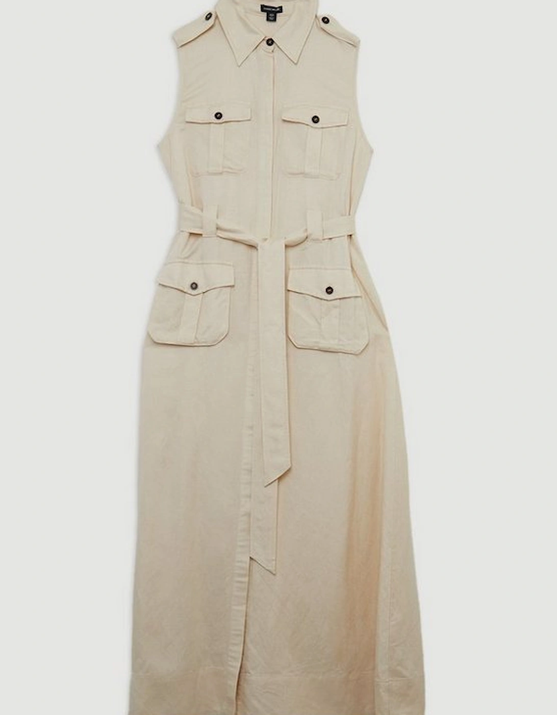 Viscose Linen Woven Sleeveless Shirt Midi Dress