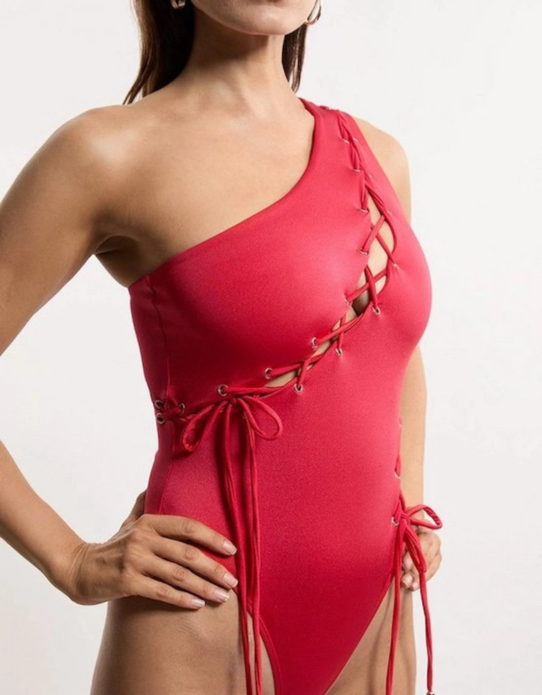 Slinky Tie Detail One Shoulder Swimsuit