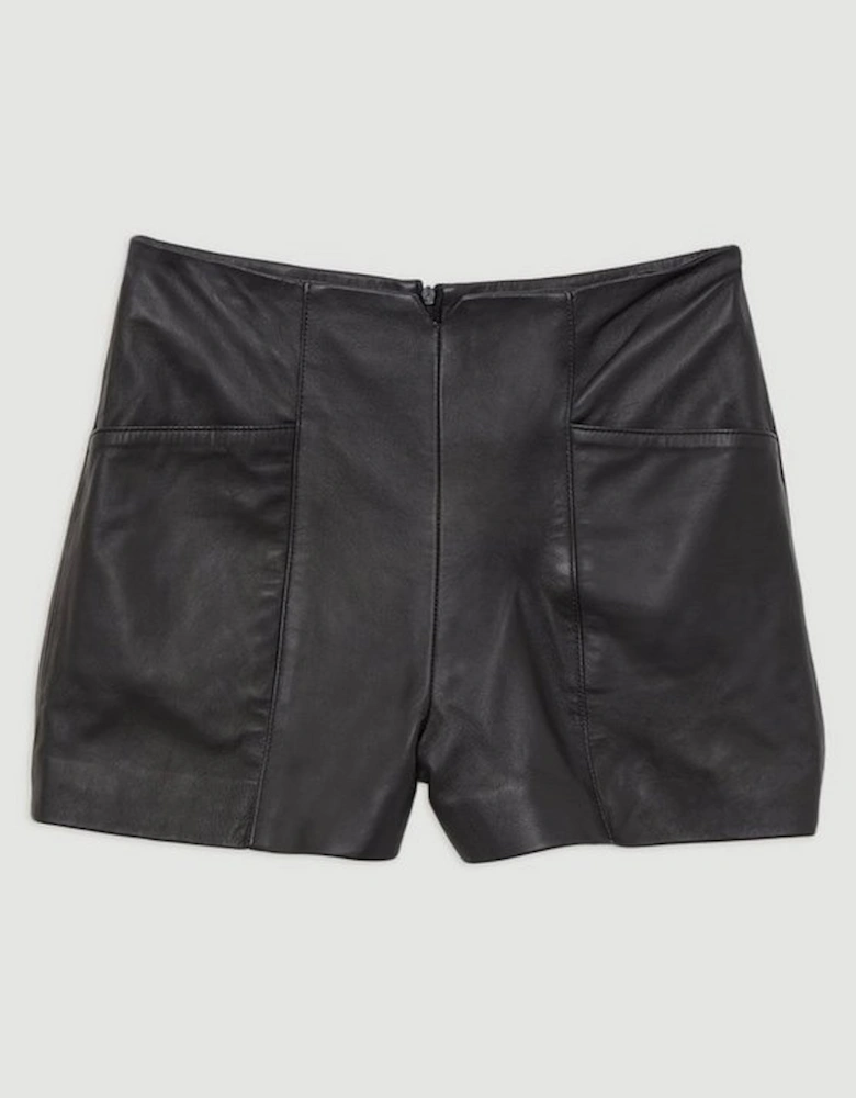 Leather Notch Detail Mini Shorts