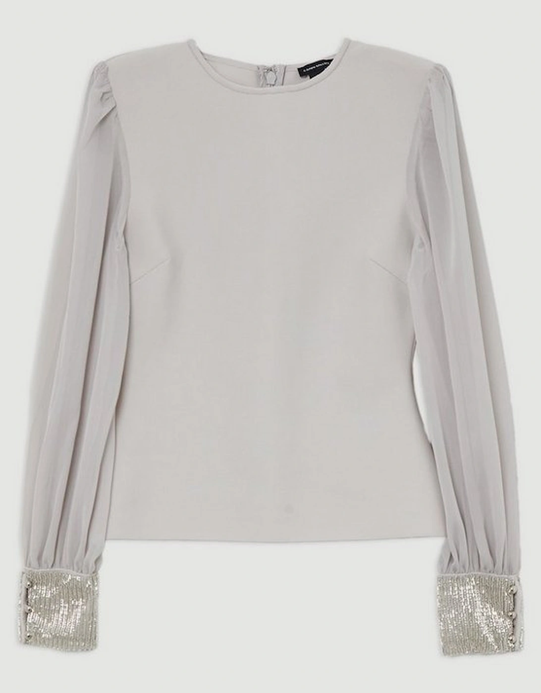 Figure Form Bandage Knit Embellished And Chiffon Sleeve Top