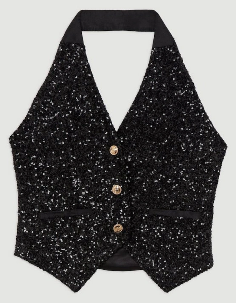 Sequin Halter Neck Waistcoat