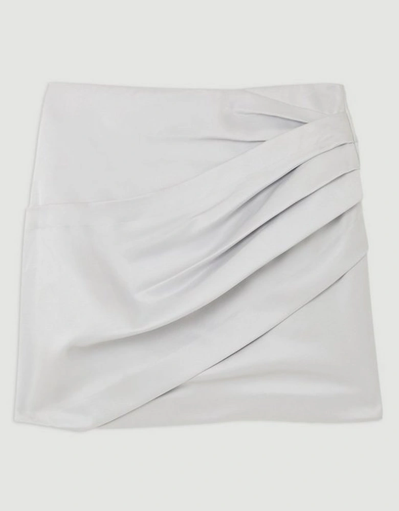 Structured Viscose Satin Tailored Ruched Mini Skirt