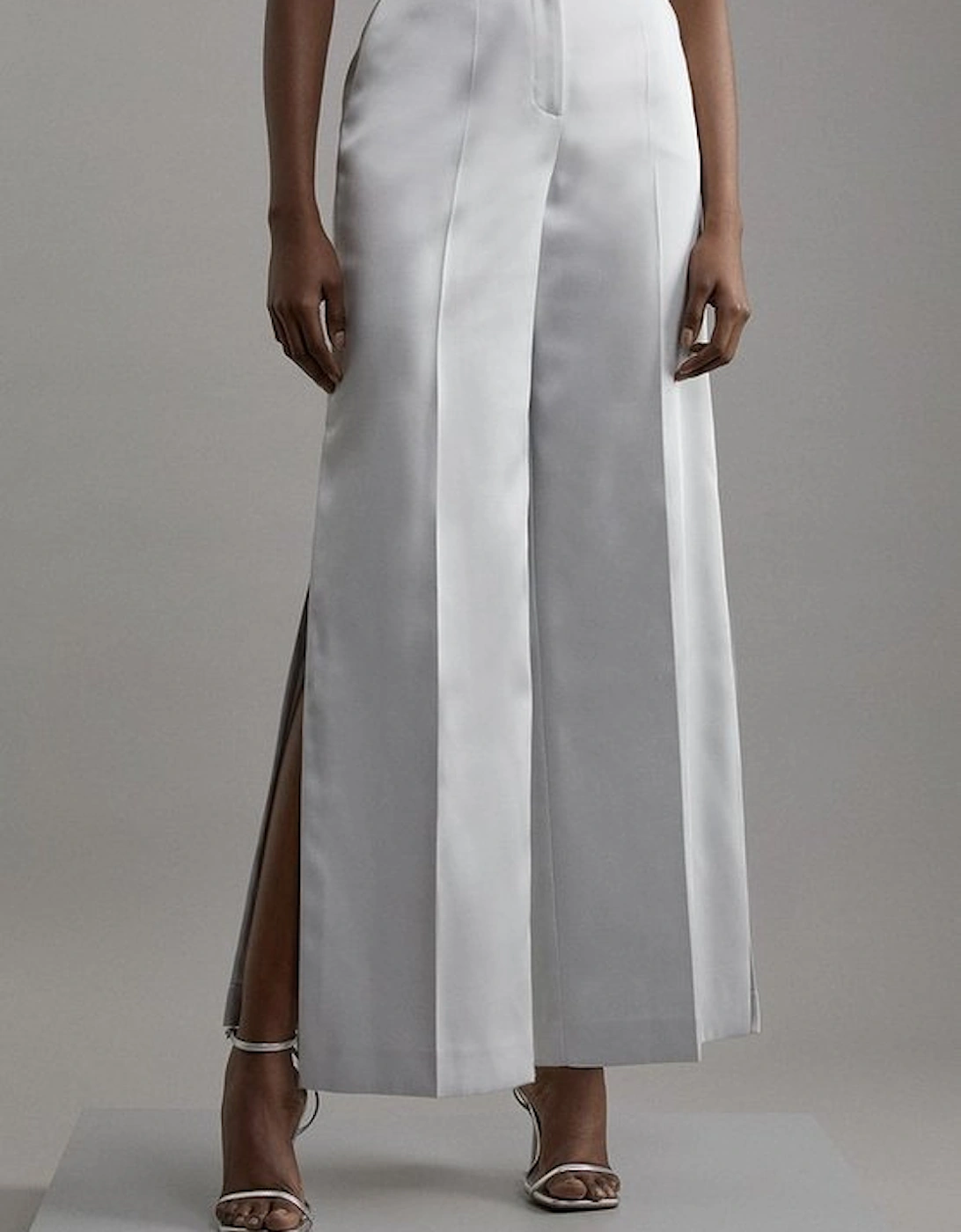 Structured Viscose Satin Tailored Wide Leg Trousers