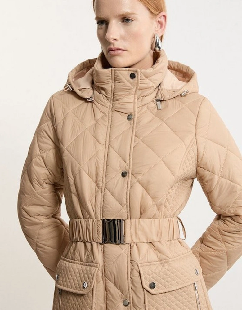 Quilted Hooded Longline Coat