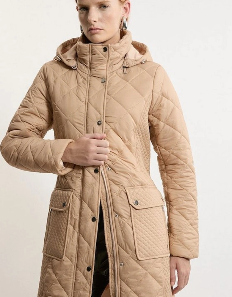 Quilted Hooded Longline Coat