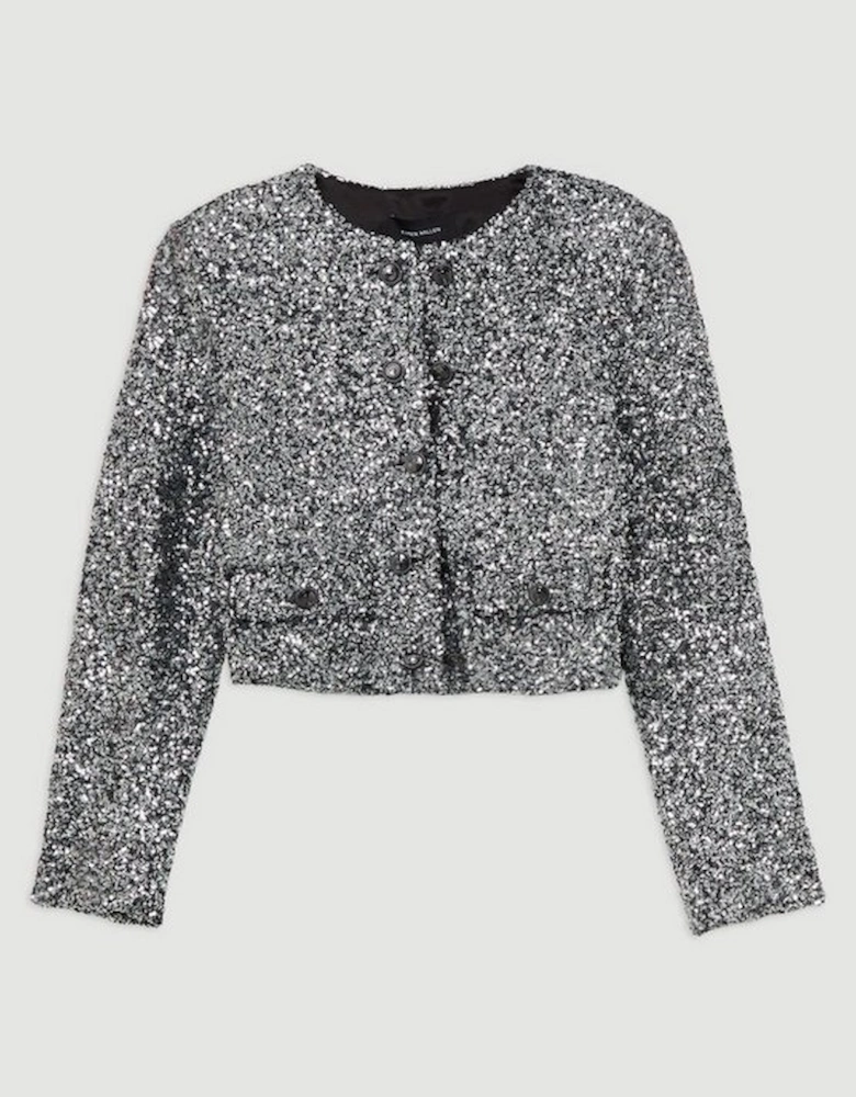 Tailored Sequin Cropped Blazer