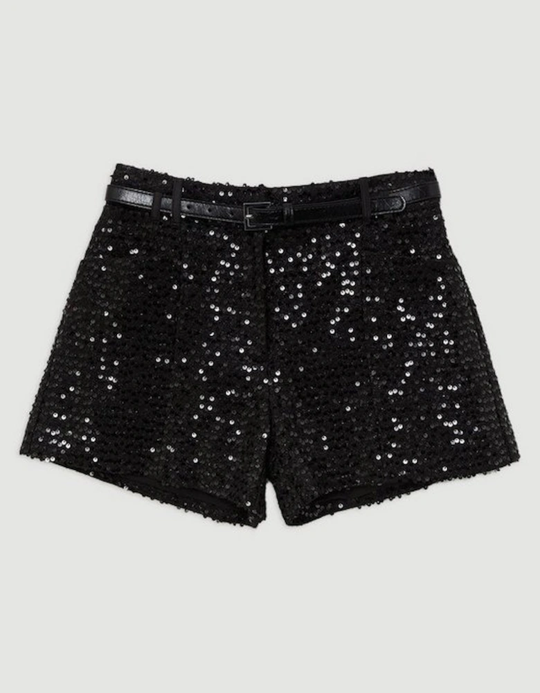 Tailored Sequin Tweed Shorts