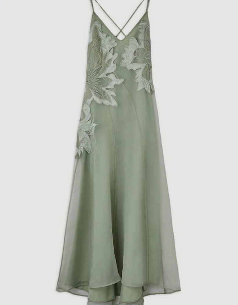Petite Satin Applique Woven Maxi Dress