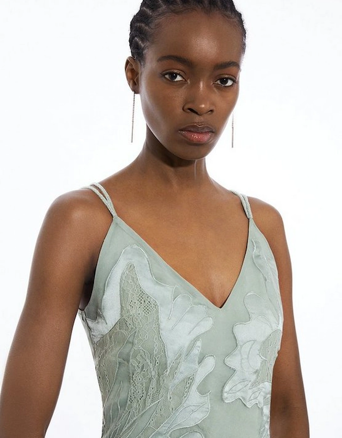 Petite Satin Applique Woven Maxi Dress