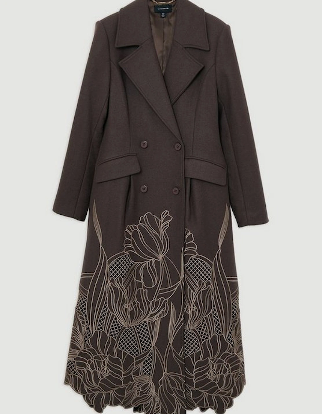 Lydia Millen Wool Blend Floral Cutwork Flared Skirt Midaxi Coat