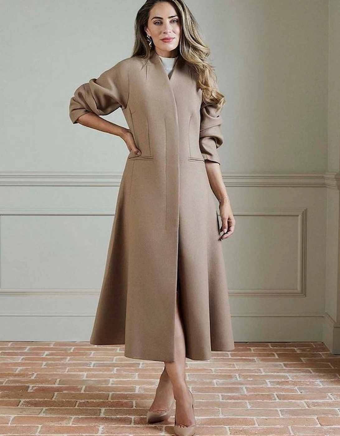 Lydia Millen Premium Italian Manteco Wool Rounded Sleeve Skirted Tailored Midaxi Coat