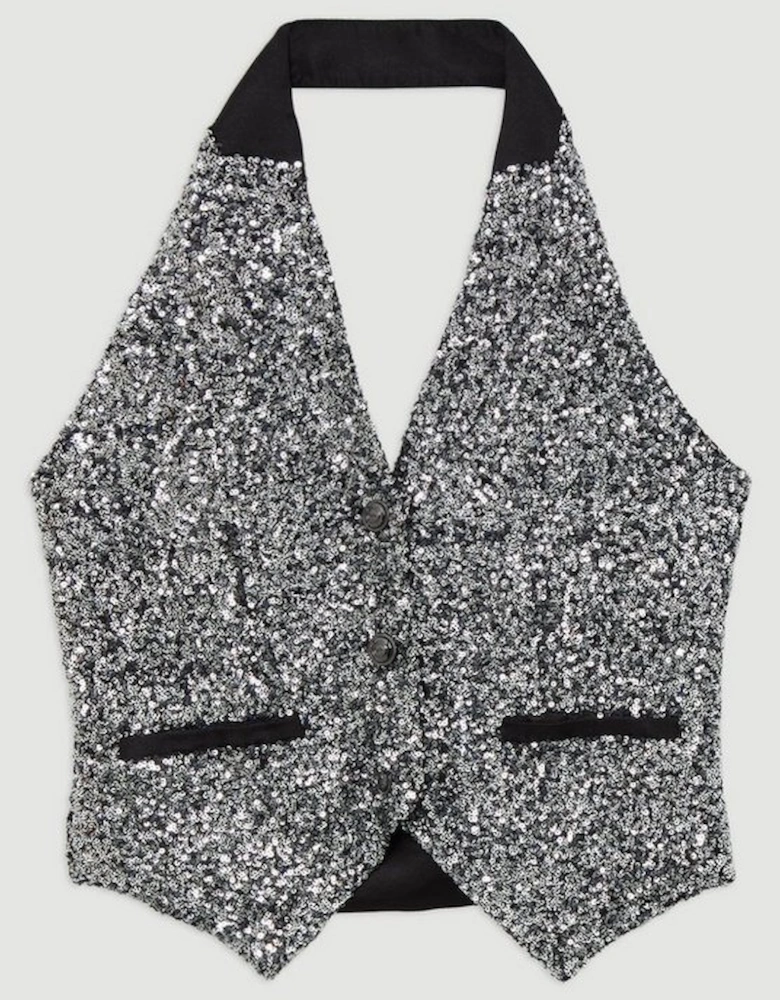 Petite Sequin Halter Neck Waistcoat