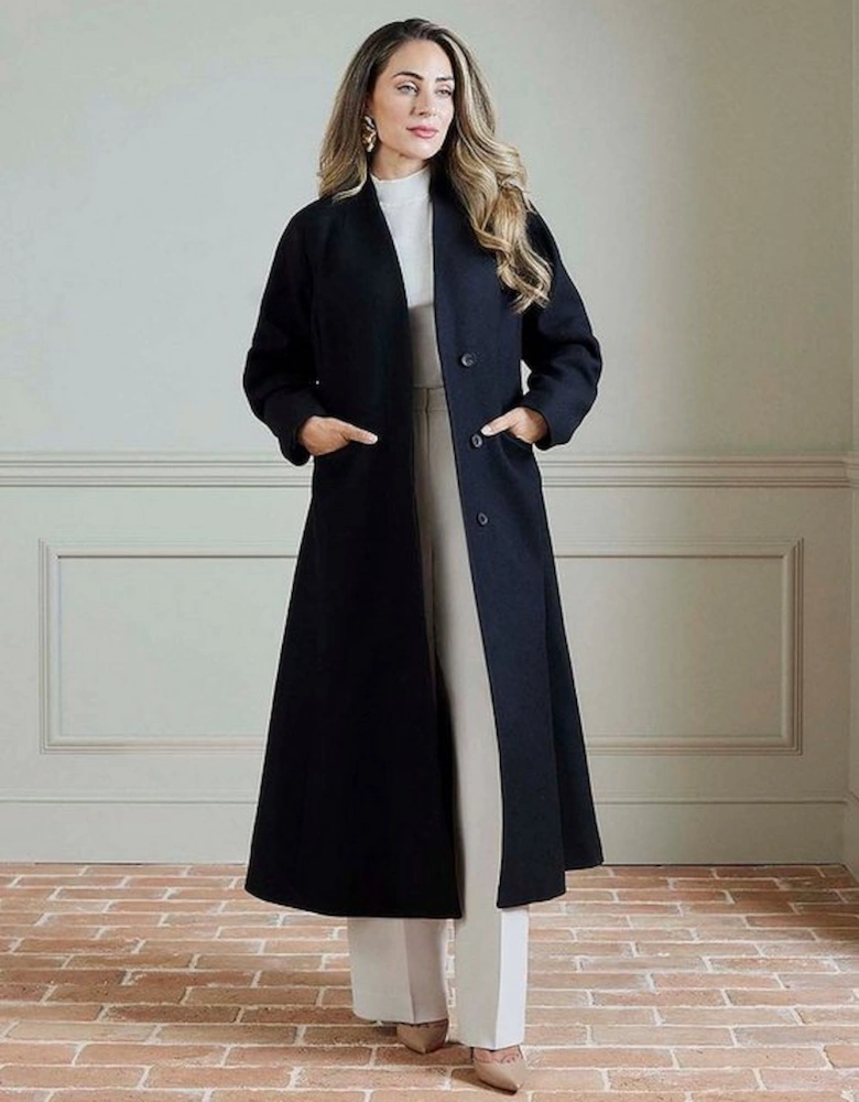 Lydia Millen Premium Italian Manteco Wool Rounded Sleeve Skirted Tailored Midaxi Coat