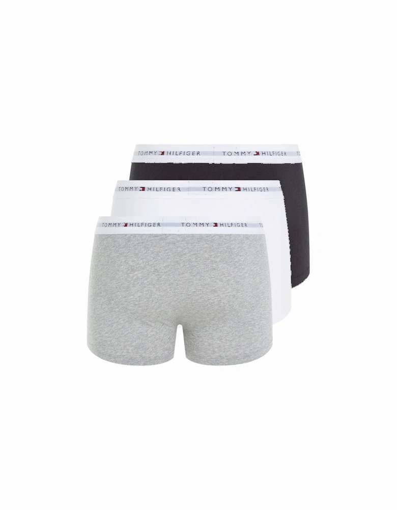 3-Pack Signature Cotton Boxer Trunks, Black/Grey/White