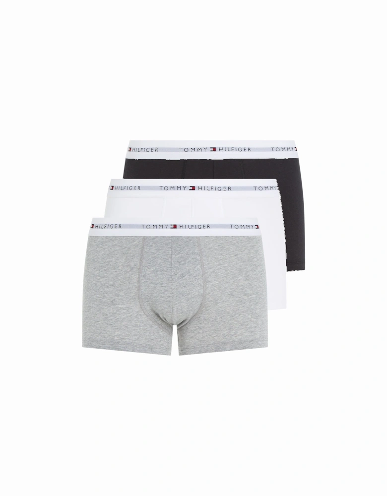 3-Pack Signature Cotton Boxer Trunks, Black/Grey/White