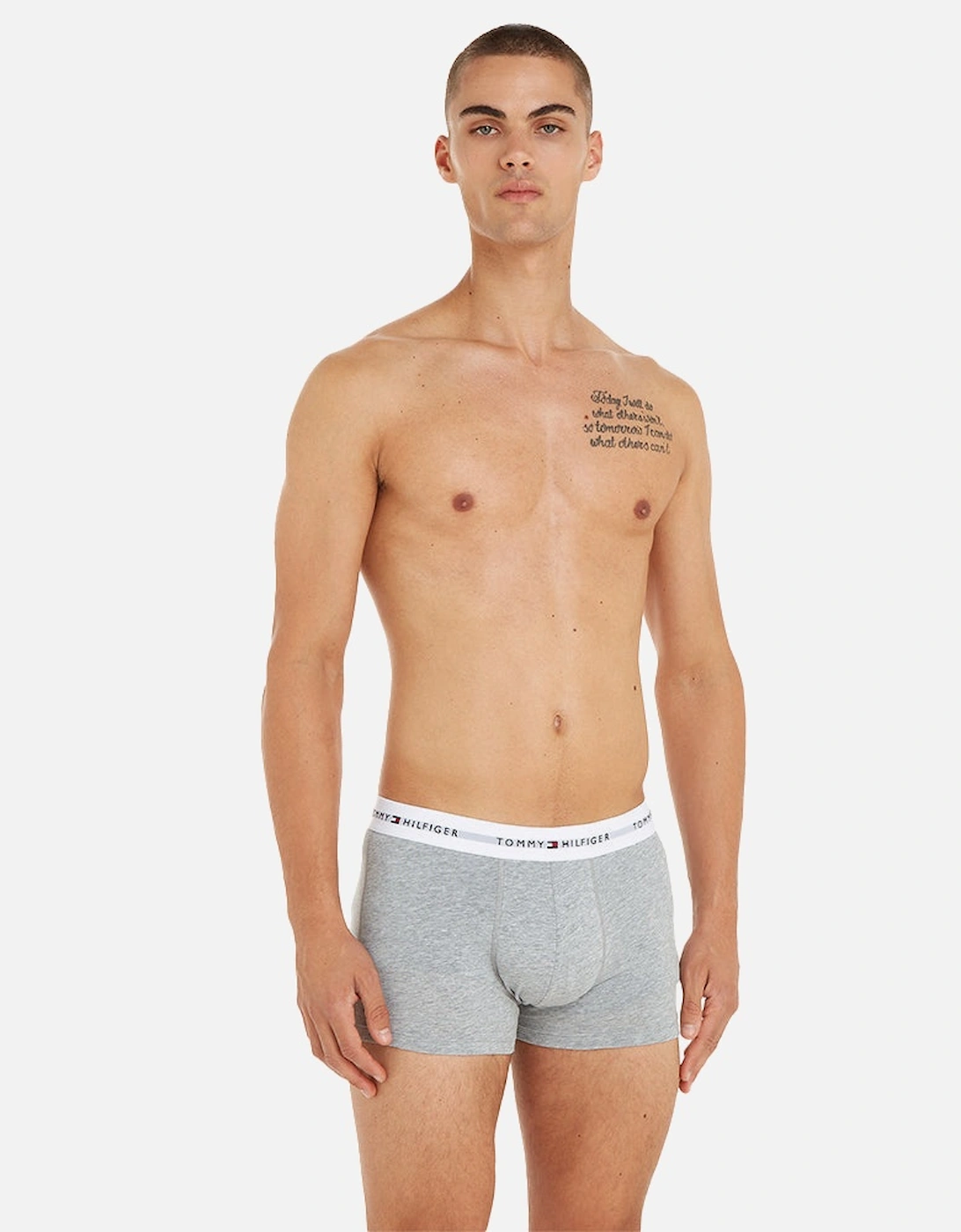 3-Pack Signature Cotton Boxer Trunks, Black/Grey/White