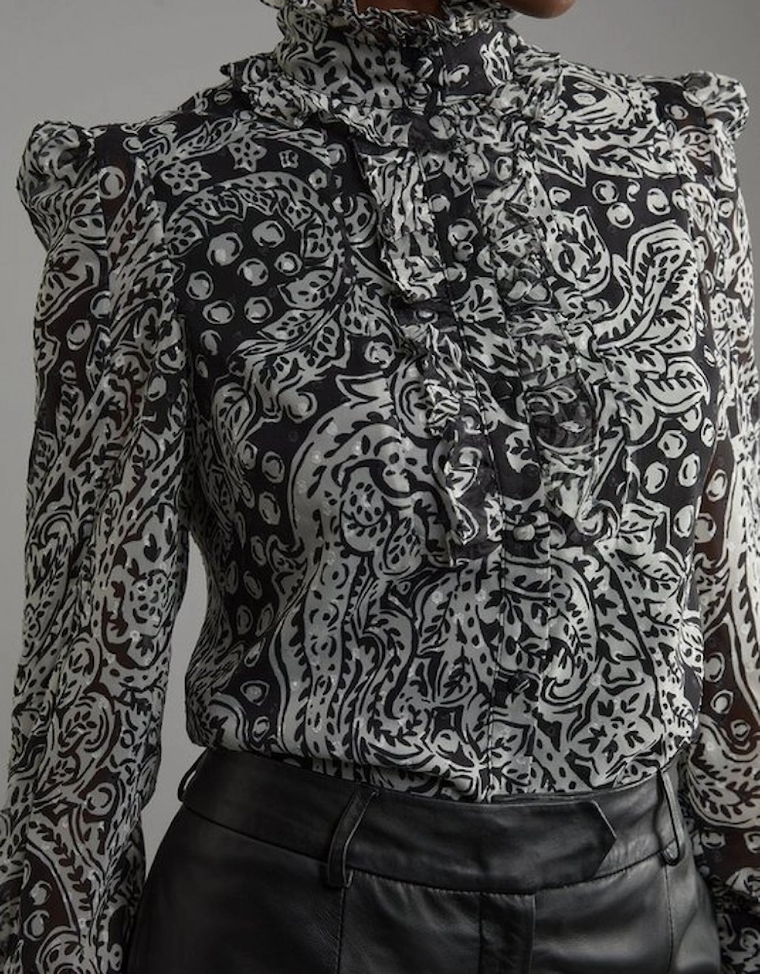 Paisley Crinkle Pleat Georgette Woven Blouse