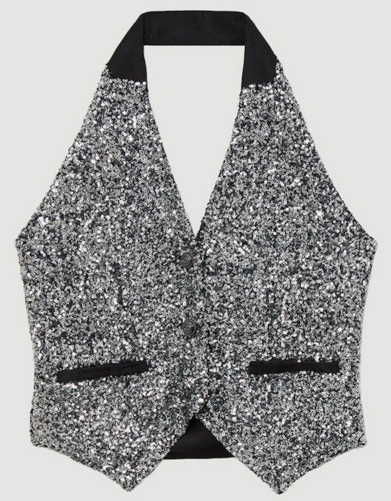 Sequin Halter Neck Waistcoat