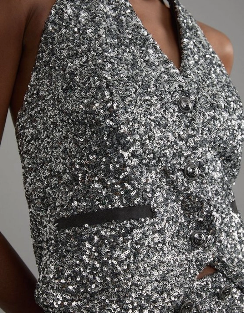 Sequin Halter Neck Waistcoat