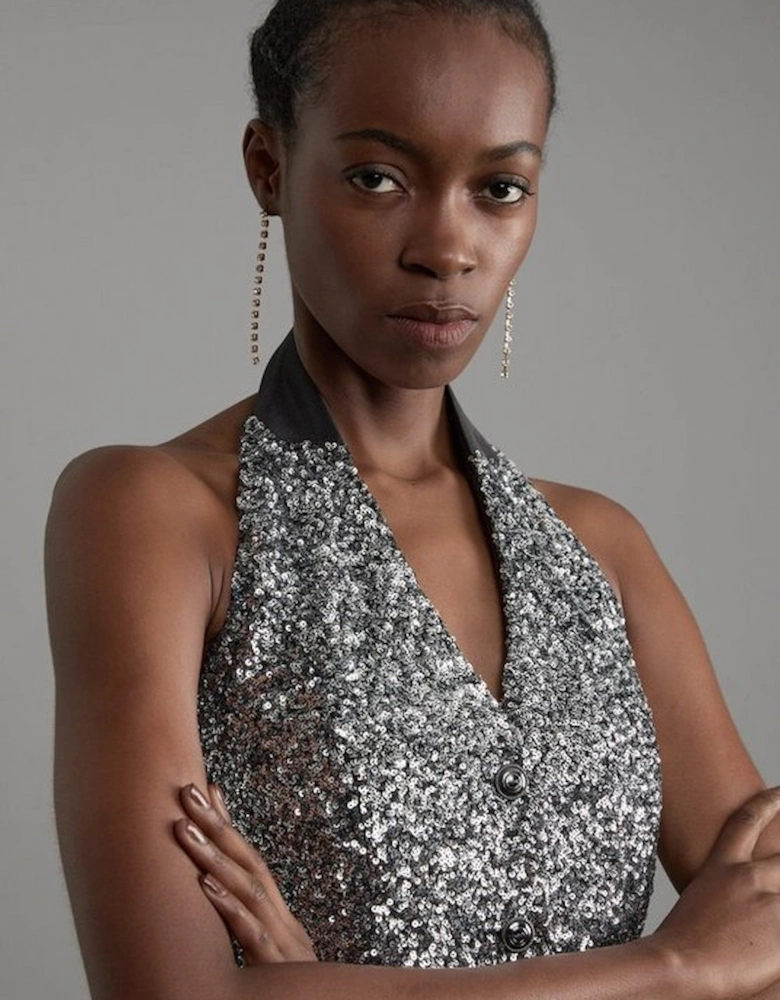 Sequin Halter Neck Waistcoat