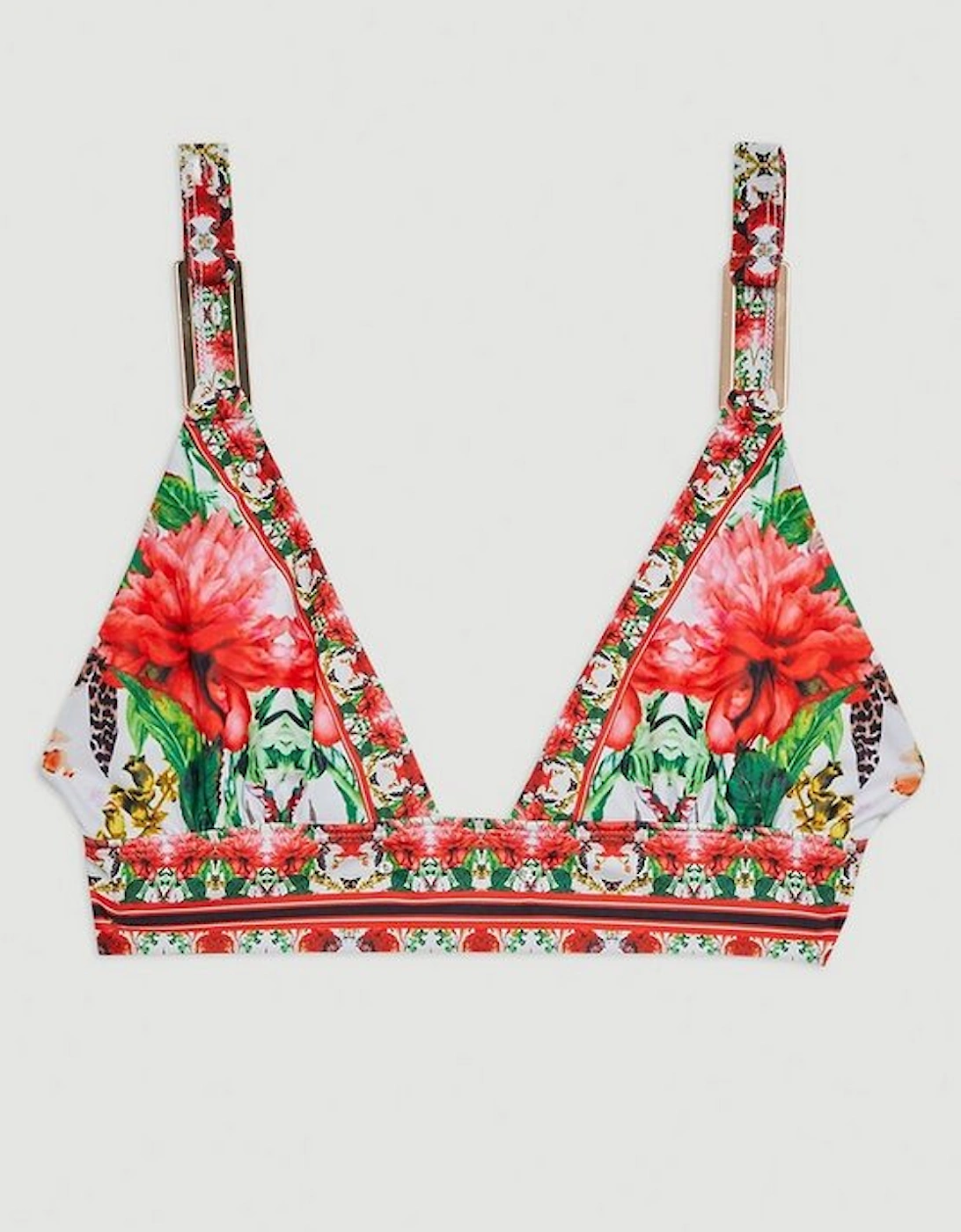 Mirror Floral Print Trim Detail Bikini Top