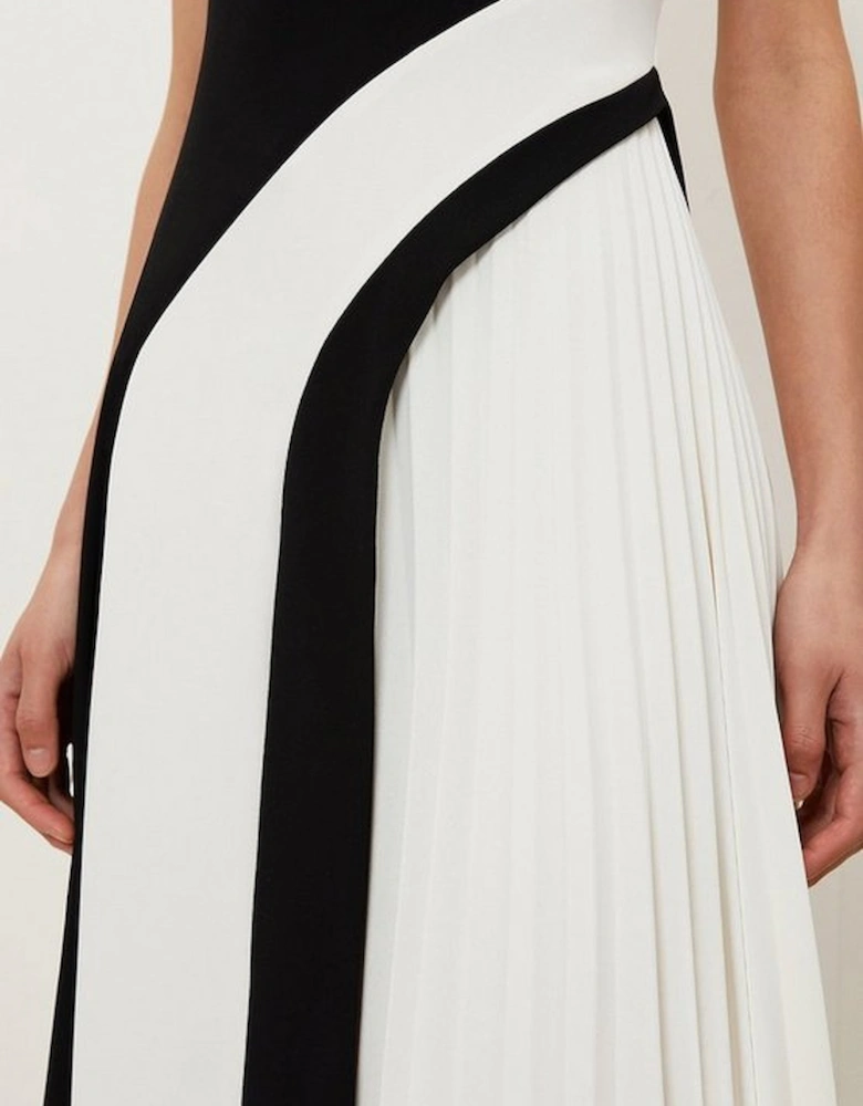 Petite Fluid Tailored Colourblock High Neck Pleated Midi Dress