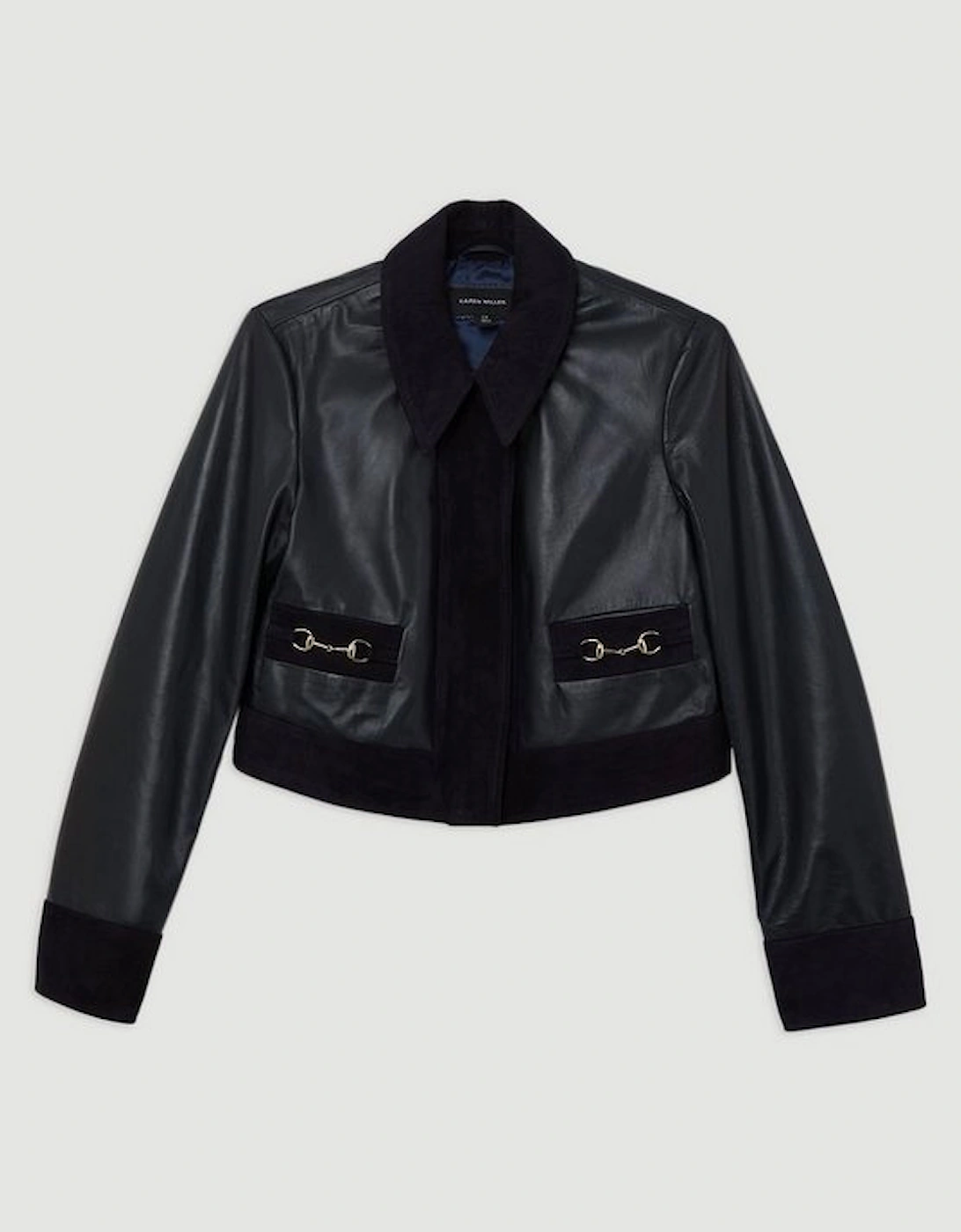 Leather & Suede Mix Snaffle Trim Tailored Jacket