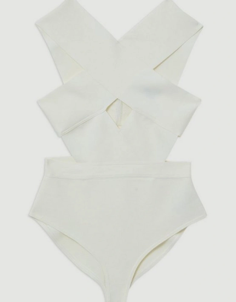 Bandage Textured Cross Front Swimsuit