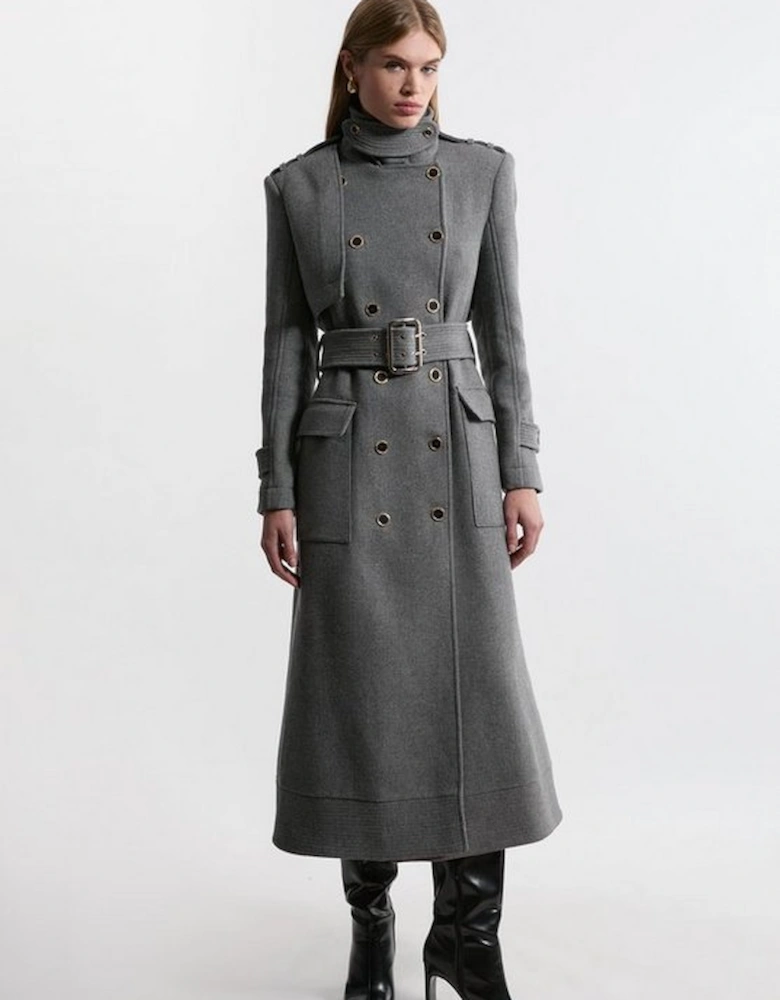 Premium Italian Manteco Wool Blend Belted Funnel Neck Tailored Maxi Coat