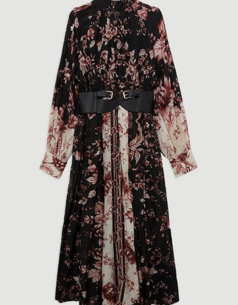 Plus Size Silk Cotton Border Print Floral Woven Maxi Dress