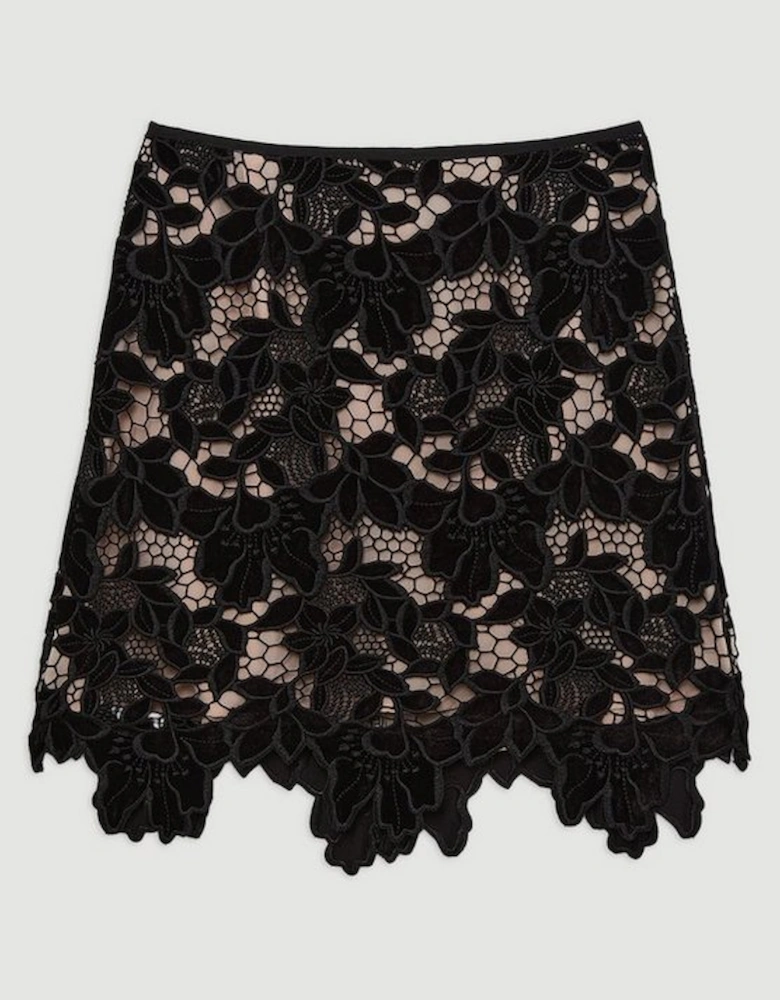 Tall Velvet Cutwork Lace Detail Mini Skirt