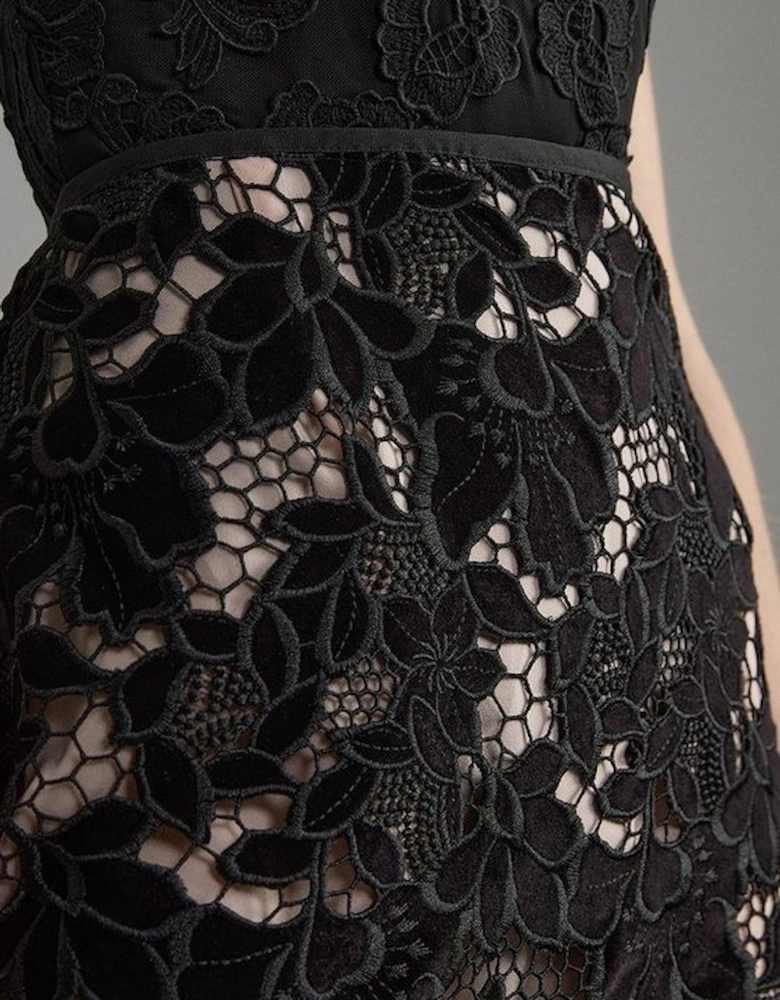 Tall Velvet Cutwork Lace Detail Mini Skirt